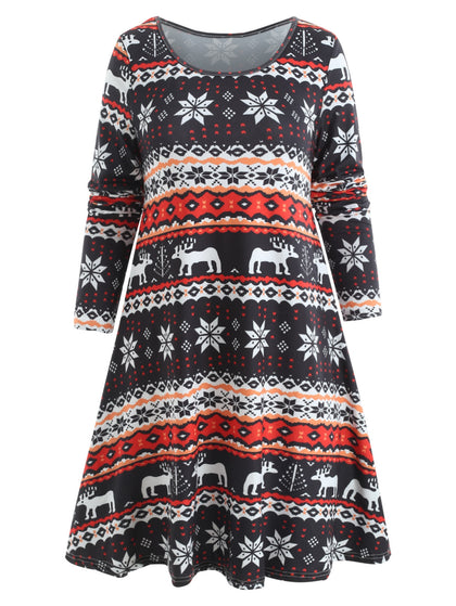 Christmas Elk Print Casual Dress