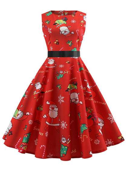 Christmas Santa Claus Print High Waist Dress