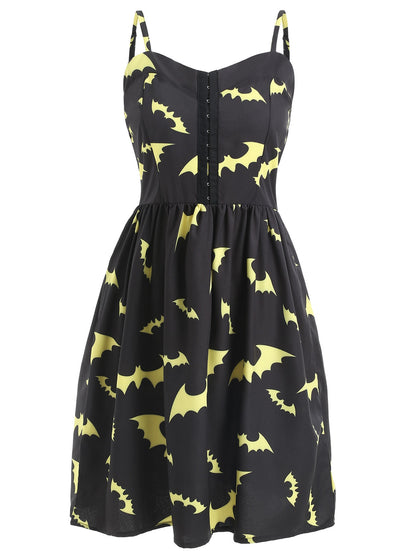 Halloween Bats Print Buckle Up Dress