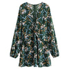 Plunge Neck Long Sleeve Floral Print Tied Women Mini Dress