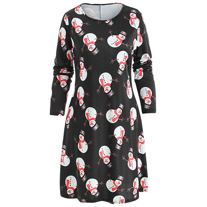 Christmas Snowman Print Mini Swing Dress