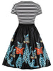 Cartoon Cat Striped Panel A Line Dress