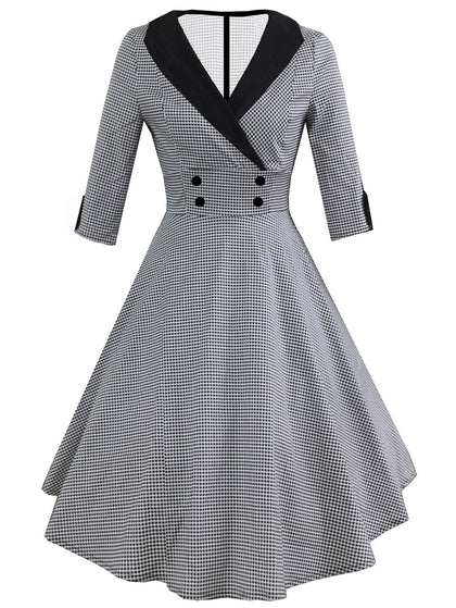 Vintage Shawl Collar Dotted Pin Up Dress