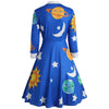 Long Sleeve Sun Moon Star Print A-line Women Dress