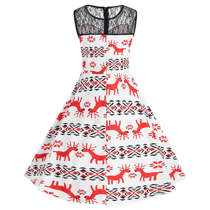 Christmas Elk Snowflake Print Pin Up Dress