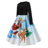 Vintage Santa Claus Elk Snowflake Print Christmas Dress