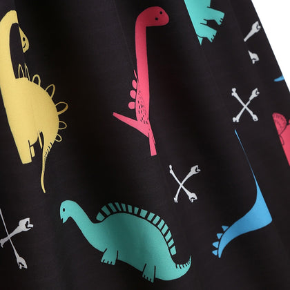 Mesh Insert Cartoon Dinosaur Print Vintage Dress