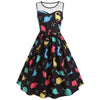 Mesh Insert Cartoon Dinosaur Print Vintage Dress