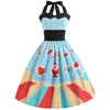 Christmas Printed Halter Neck Vintage Dress