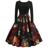 Vintage Long Sleeves Printed Pin Up Dress Women