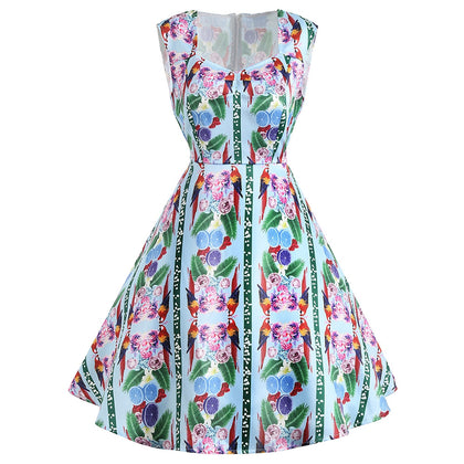 Flower Print Sleeveless Vintage Dress