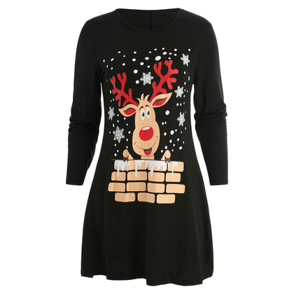 Christmas Elk Print Mini Tee Dress