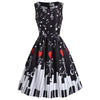 Round Collar Sleeveless Print A-line Women Dress