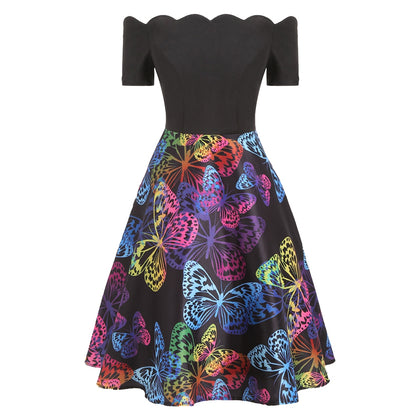 Scalloped Butterfly Print Flare Dress