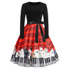 Music and Cat Print Long Sleeve Flare Dress