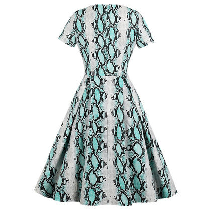 Vintage Snakeskin Print Fit and Flare Dress