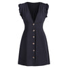 Plunging Neckline Buttons Mini Dress