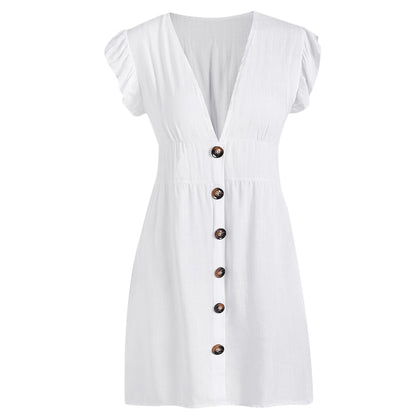 Plunging Neckline Buttons Mini Dress