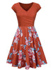 V Neck Floral Print Vintage Surplice Dress