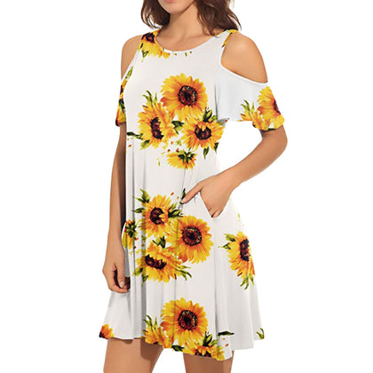 Flower Open Shoulder Mini Dress