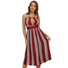 Sexy Halter Striped Backless Dress Lace-up Cut Out High Waist