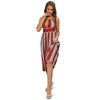 Sexy Halter Striped Backless Dress Lace-up Cut Out High Waist