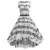 Musical Notes Sleeveless Vintage Belted Dress