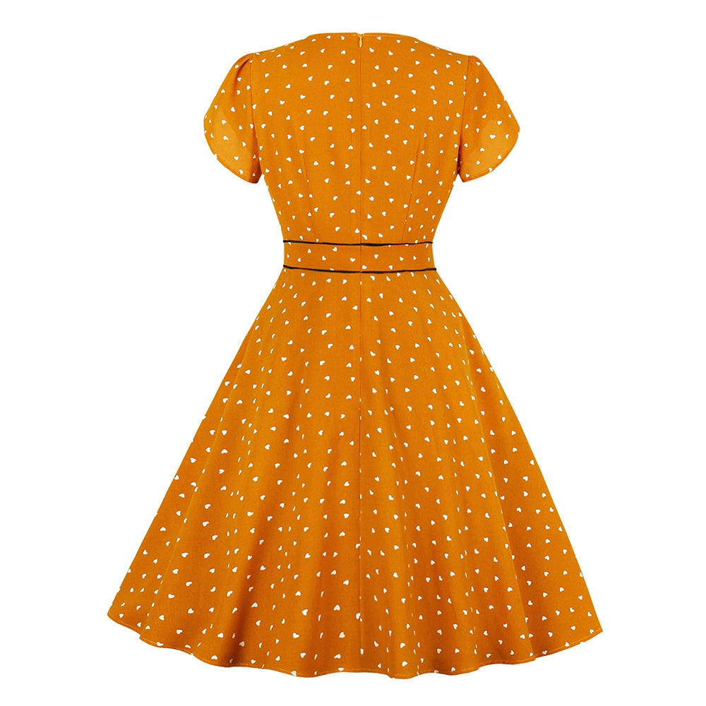 Heart Polka Dot Short Sleeve Dress Print Dress