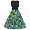 Peacock Feather Print Belted Sleeveless A Line Dress