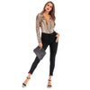 Sexy Snakeskin Print Plunge Neck Bodysuit Long Sleeve Jumpsuit