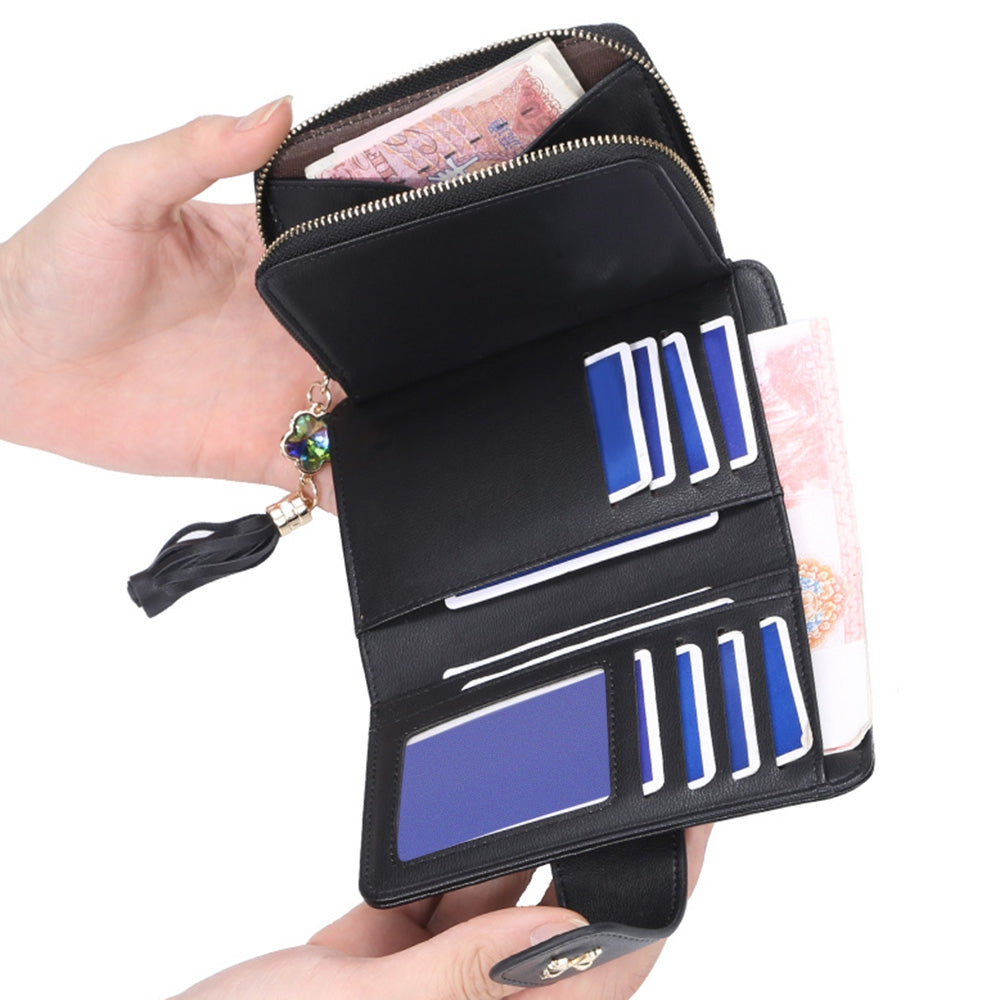 Guapabien PU Leather Women Wallet Zipper Tassel Cash Coin Pocket