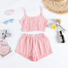 Women Two-piece Suit Strap Hollow-out Loose Crop Top Shorts