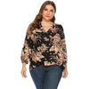 Plus Size Floral Print Blouse V Neck 3/4 Length Sleeve for Women