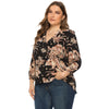 Plus Size Floral Print Blouse V Neck 3/4 Length Sleeve for Women