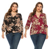 Plus Size Floral Print Blouse V Neck 3/4 Length Sleeve for Women