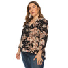 Plus Size Floral Print Blouse V Neck 3/4 Length Sleeve for Women