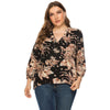 Plus Size Floral Print Blouse V Neck 3/4 Length Sleeve for Women