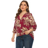 Plus Size Floral Print Blouse V Neck 3/4 Length Sleeve for Women