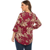 Plus Size Floral Print Blouse V Neck 3/4 Length Sleeve for Women
