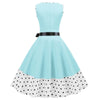 V Neck Belted Polka Dot Trim A Line Dress