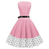 V Neck Belted Polka Dot Trim A Line Dress
