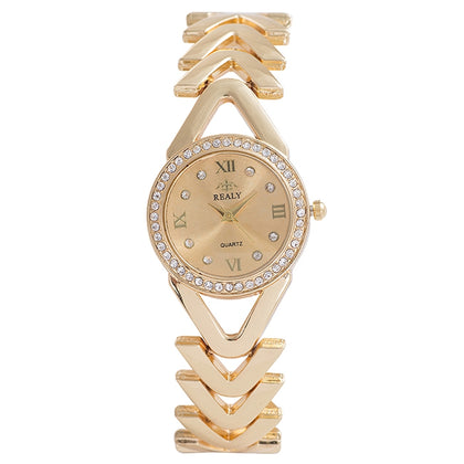 REALY A0150 Ladies Quartz Watch Personality Large V Stitching Diamond