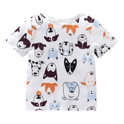 AB0002 Baby Girls Boys T-shirt Top Dog Printed Short Sleeve Round Neck