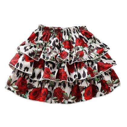 AD0022 Girls Skirt Floral Printed Pleated Layered Fold