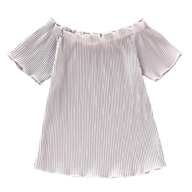 AD0014 Girls Top Off The Shoulder Short Sleeve Pleated Fold