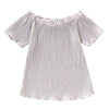 AD0014 Girls Top Off The Shoulder Short Sleeve Pleated Fold