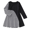 AD0021 Girls Dress Stripe Printed Long Sleeve Colour Blocking Round Neck