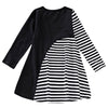 AD0021 Girls Dress Stripe Printed Long Sleeve Colour Blocking Round Neck