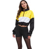 Women Pullover Stand Collar Color Blocking Long Sleeve Zipper Drawstring Crop Top