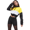 Women Pullover Stand Collar Color Blocking Long Sleeve Zipper Drawstring Crop Top